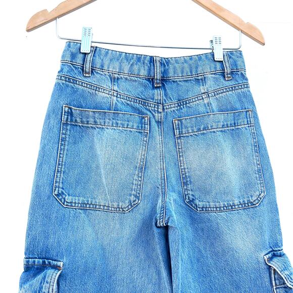 ME+EM Baggy Cargo Denim Trousers Jeans Pants Wide Leg Pockets 24 Vintage Wash - Picture 9 of 14